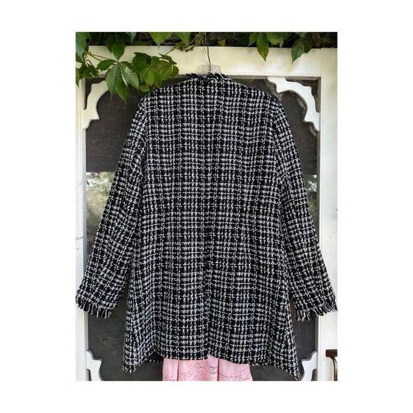 Venus Longline Boucle Knit Blazer Jacket Monochrome Fringe Collar & Cuffs Sz 6 - Picture 2 of 9